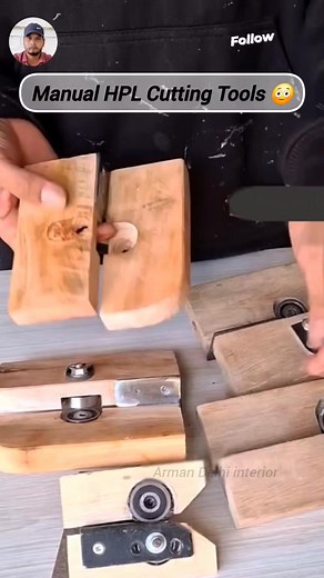 Manual HPL cutting tool test on wood textured HPL #diy #alatpotonghpl #woodworking #carpenter #woodworkingtool #reels #diytool #woodtools | Arman Saifi