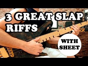 SLAP BASS - 3 Easy Riffs ( Beginner & Intermediate) BASS LESSON with Tabs / Sheet