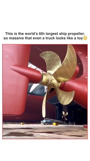 Mr Snapfix on Instagram: "This video shows the world’s 6th largest ship propeller, designed for massive cargo ships that travel across oceans for thousands of kilometers. The sheer size of this propeller is hard to imagine, which is why nearby trucks look like small toys. Every blade is carefully shaped to move huge volumes of water efficiently while maintaining balance and stability. These propellers are made using special high-strength metal alloys that can survive extreme pressure, saltwater 