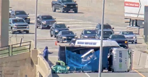 Overturned truck blocks Zoo Interchange ramp in Milwaukee