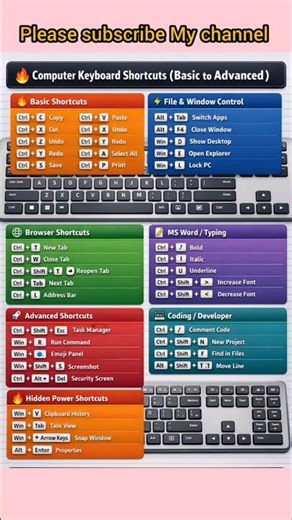 Computer shortcut key Basic to Advanced #shortcutkeys #computer #shorts #computerknowledge