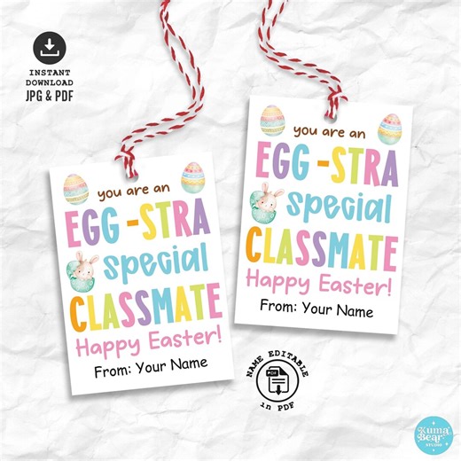 Easter Classmate Gift Tags, Eggstra Bunny Treat Tag, School Party Favor (digital Download) - Etsy