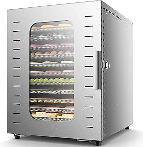 Commercial Large 12 Trays Food Dehydrator, Usable Area up to 22.67ft², 1200W Full Stainless Steel Dryer Machine, up to 190℉ Temperature, for Meat, Fruit, Veggies, Beef, Herbs, Pet Foods