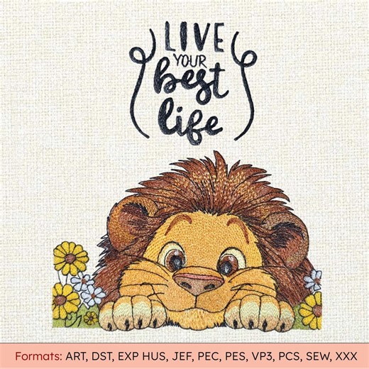 Lion Embroidery Design Inspirational Quote With Lion Machine Embroidery Pattern Lion With Flowers Embroidery File - Etsy