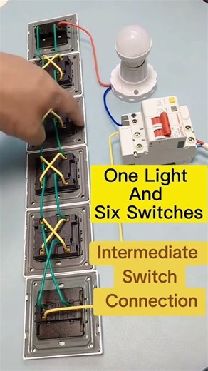 One Light Six Switches Control | Intermediate Switch Wiring Step by Step #edit #electrician