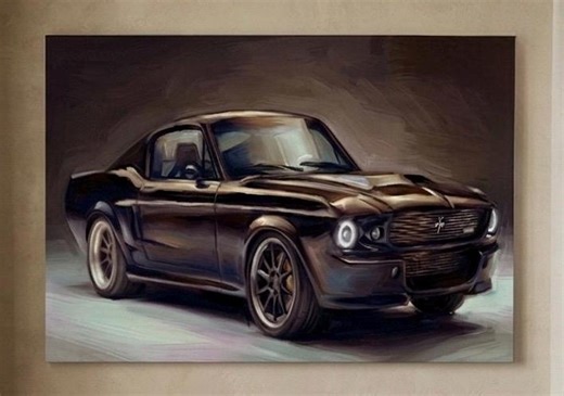 Original Handmade Large Classic Muscle Car Painting, Vintage Car Wall Art, Black Sports Car Canvas, Automotive Artwork, Man Cave Decor, - Etsy