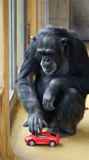 Chimpanzee Gets a Toy Car and Studies It Like a Scientist 🐵🚗 #shorts #chimpanzee