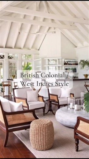 Harbor & Home Designs on Instagram: "British Colonial style—sometimes called West Indies or Tropical Colonial design—was shaped by history, travel, and climate. In the 18th and 19th centuries, European interiors were adapted for hot, humid regions like the Caribbean and beyond, leading to breathable materials and breezy architecture: high ceilings, shutters, ceiling fans, and layered natural textures. The look we recognize today blends crisp light walls with dark wood furniture, cane/rattan deta