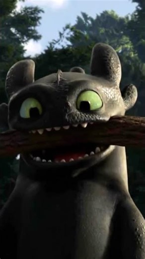 Toothless chewing on a branch