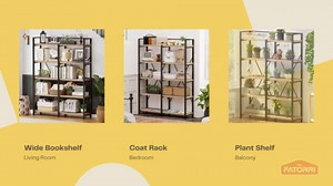 FATORRI Bookshelf, 5 Tier Industrial, Tall Etagere Bookcase, Rustic Wood and Metal Book Shelf with Large Open Shelving Unit for Home Office Living Room (Rustic Oak, 51 Inch Wide)