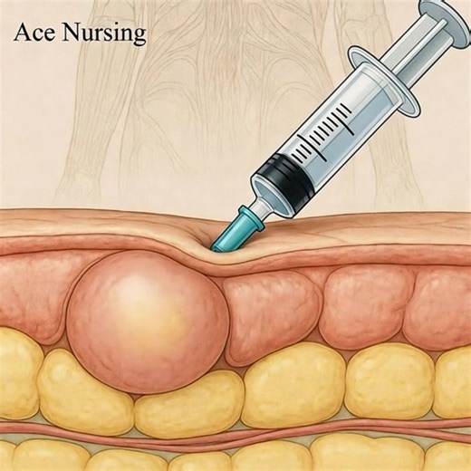 🩺 Subcutaneous (SC) Injection 🔹 What Is an SC Injection? A subcutaneous (SC) injection delivers medication into the fatty tissue under the skin. Absorption is slower than IM or IV because the tissue has fewer blood vessels. Common SC meds: Insulin, Heparin, Vaccines (some types), Hormones. ✅ Common SC Injection Sites Use areas with fatty tissue: Upper outer arm Abdomen (at least 2 inches away from the navel) Anterior thigh Upper buttocks Scapular area (upper back) 🔸 Rotate sites to prevent li