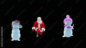Merry christmas and happy new year, 3d rendering, Snowman, santa claus Dancing, Animation 3D, cartoon,Included in the end of the clip with Luma matte.