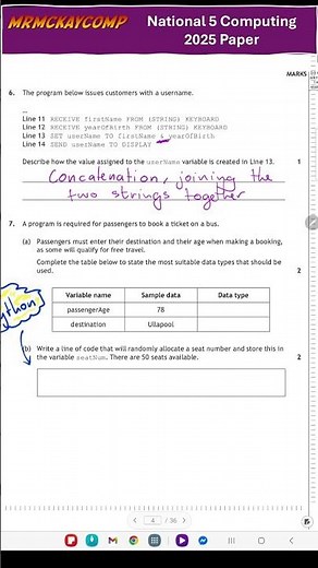 N5 Computing 2025 Paper Q6 (Concatenation)