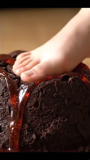 Stomping a Volcano Cake Barefeet