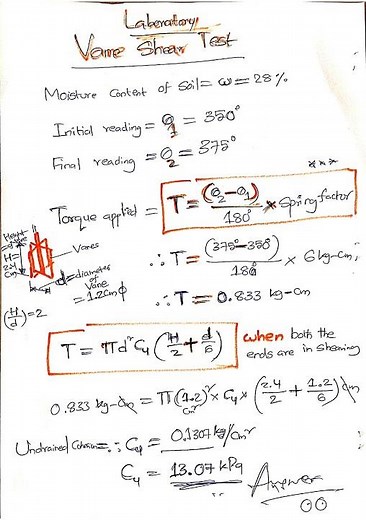 Laboratory vane shear test calculation