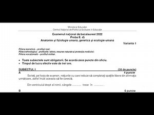 Rezolvare subiect Bacalaureat Anatomie și fiziologie umană, genetică și ecologie umană 2022