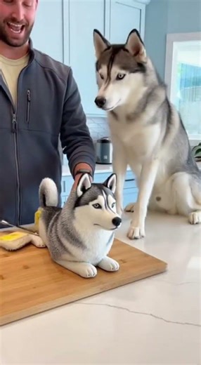 Husky Tilts His Head After Seeing a Cake That Looks Just Like Him 🐶🎂😲 #Husky #DogCake #Shorts