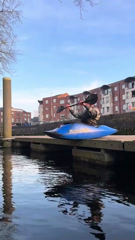 Kayak trick goes from dock drop to wall stop