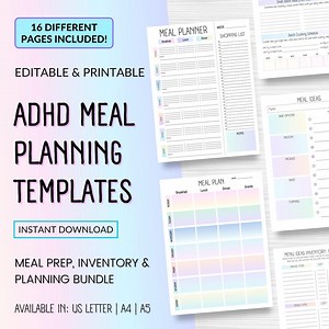 ADHD Meal Planning Templates: Weekly Meal Prep, Kitchen Inventory & Grocery List (printable Editable Pdfs) - Etsy
