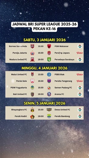 BRI Super League 2025/2026 Schedule Week 16 #football #liga1 #sports #shorts