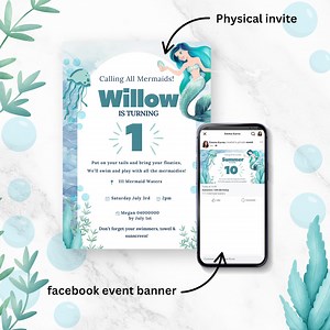 Digital Mermaid Party Invitation   Printable Fill-in Option | Birthday Invite | Facebook Event Banner | Instant Download | Edit in Canva - Etsy Canada