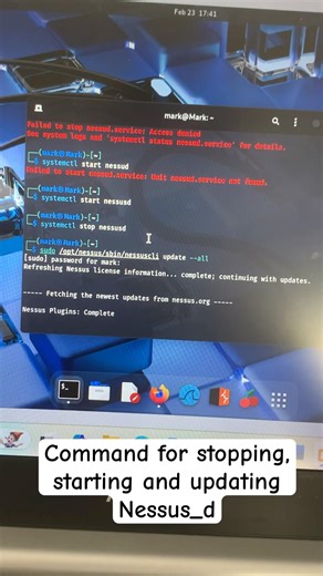 Sudo /opt/sbin…. Command for stopping, starting and updating Nessus_d #systemctl #kali #nmap #cyber