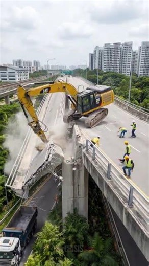 😨🛑 Singapore Infrastructure Failure — Excavator Demolition Sends Concrete Downward#