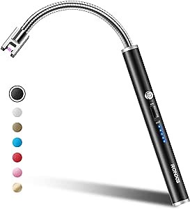 RONXS Electric Lighter Windproof Flameless Candle Lighter with Safety Lock, Type-C Rechargeable Long Lighters for Grill BBQ Camping (Black)