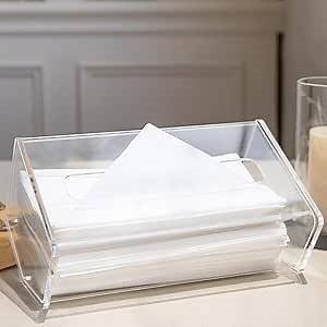 Acrylic Tissue Box Holder Rectangle, Tissue Box Cover Rectangle with 27°Ergo Tilt, Modern Tissue Dispensor for Bathroom Accessories, Desk Accessories for Living Room & Kitchen(Transparent)