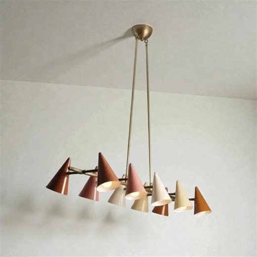 Mid Century Modern 10 Light Chandelier Brass Multi Cone Pendant Sputnik Dining Room Ceiling - Etsy