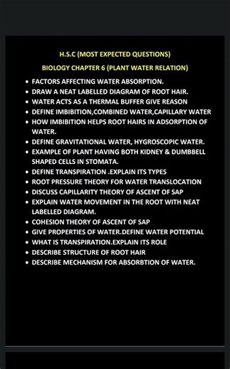 Class12| HSC| 2025| Biology| Most Important Questions| Chapter 6| Plant Water Relation|board exams|