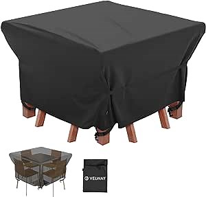 Velway Patio Furniture Cover Outdoor, Waterproof Square Patio Table Chair Sofa Set Cover, 50”Lx50”Wx29”H, All Weather Oxford Tear-Resistant Material with Zipper Carrying Bag Windproof Buckles