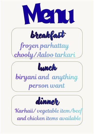 Complete Homemade Menu | Breakfast, Lunch, Refreshments & Dinner