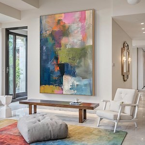 Original Colorful Abstract Wall Art Large Colorful Painting Blue Art Pink Abstract Painting Modern Abstract Minimalist Multicolor Canvas Art - Etsy