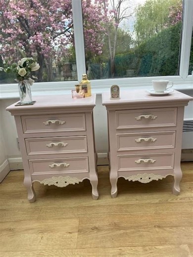 Beautiful French-style Side Tables Painted in Farrow & Ball Calamine (pale Pink). Cream Trim and Handles. - Etsy