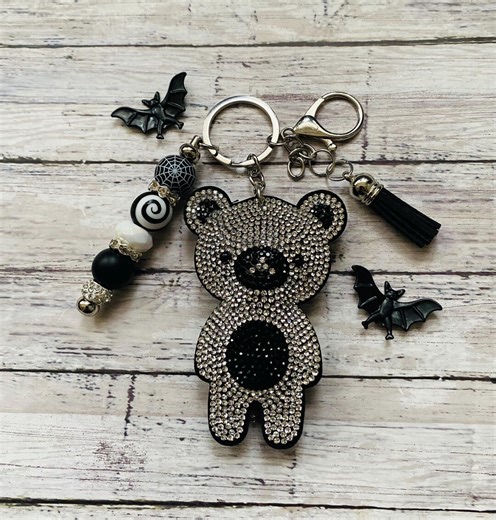 Gothic Dazzle Goth Teddy Bear Keychain Bag Clip Spooky Sparkle - Etsy