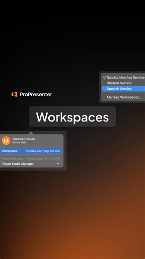 Using one ProPresenter computer for multiple ministries? Workspaces make it easy to keep songs, messages, and content right where they belong. | ProPresenter