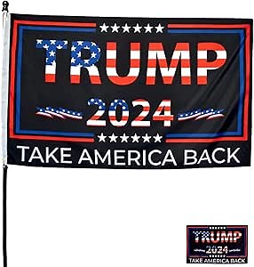 Double-Sided Trump 2024 Flag - Take America Back - 3x5 Foot Indoor Outdoor Decoration Banner with a FREE Sticker - 1 Ply With Vivid Patriotic Colors and 2 Brass Grommets (1 ply/mirror sided)