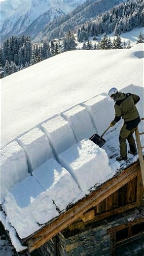 Clearing Snow from an Alpine Roof #snowremoval #winter #nature | DIY & Crafts