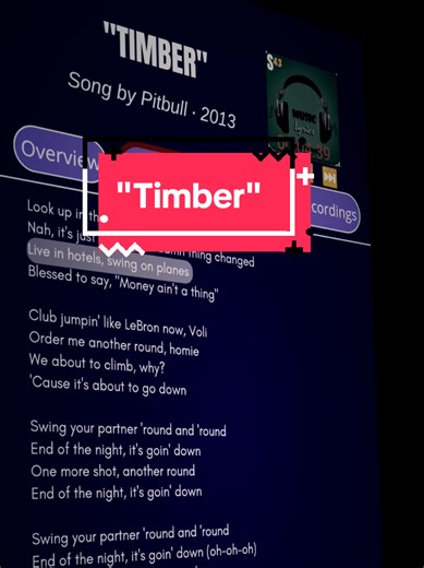 Lyrics_Timber🎧🎶🎼 Song by Pitbull ‧ 2013🥰 #music #lyrics #songlyrics #timber #pitbull
