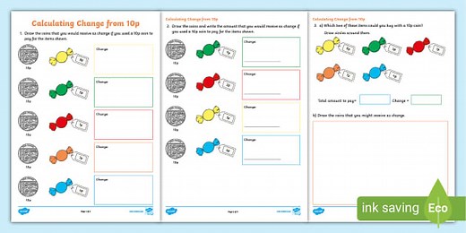 Calculating Change from 10p Activity Sheet