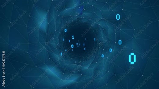 Swirling binary-data vortex pulsing on 1 pulse, drawing 1s and 0s inward, visualizing data flow