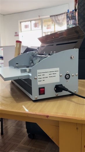 ELECTRIC A3 SIZE INDENTATION MACHINE (CREASING AND PERFORATION) PRICE:ksh 44,500 CONTACT: 254796729498 SPECIFICATIONS: The H500 3-in-1 Electric Machine is a multifunctional desktop tool designed for creasing, perforating, and cutting (slitting) paper, cards, and book covers. Core Technical Specifications Maximum Working Width: 460 mm (approx. 18.11 inches), making it suitable for A3 and A4 formats. Paper Thickness Range: Supports paper weights from 60 gsm up to 500 gsm. Working Speed: Fixed at 1