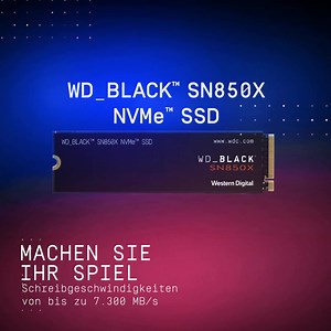 Bereit für die extreme Geschwindigkeit der WD_BLACK SN850X NVMe™-SSD? Verkürzen Sie Ladezeiten und reduzieren Sie Framerate-Einbrüche, Lags und nachgeladene Texturen mit erstklassiger Leistung für Gaming auf Spitzenniveau. Basierend auf der Lesegeschwindigkeit. 1 MB/s = 1 Million Bytes pro Sekunde. Basierend auf internen Tests; die Leistung kann je nach Hostgerät, Nutzungsbedingungen, Laufwerkskapazität und anderen Faktoren variieren. | WD BLACK SSD