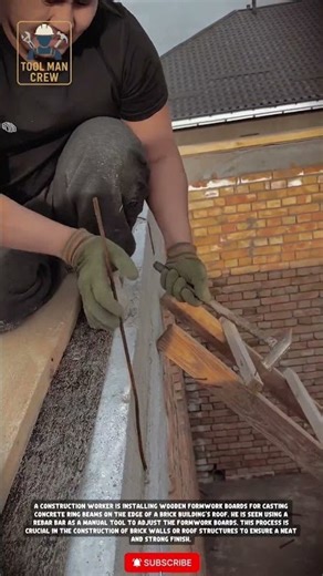 Construction workers install formwork or temporary mold structures made of wood to pour concrete