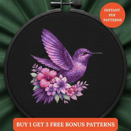Hummingbird Cross Stitch Pattern PDF | Wildflower Nature Embroidery Design | Digital Download Punto De Cruz, Point De Croix - Etsy