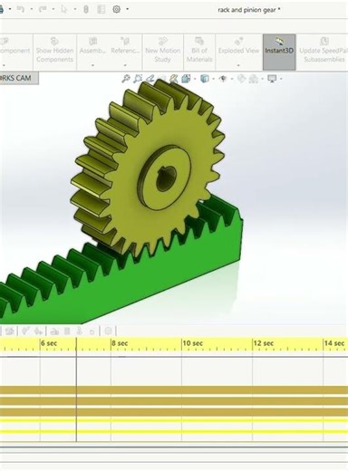 rack and pinion gear animation #cad #solidworks