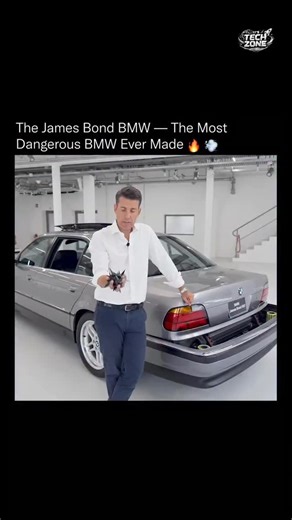 Tech Zone on Instagram: "This isn’t your average BMW, it’s the legendary James Bond 750iL, a luxury sedan turned into a secret weapon. 🚗💣 Hidden inside this car were missile launchers, tire-shredding spikes, tear gas dispensers, and bulletproof armor, all controlled from a Nokia phone. What looked like a normal executive sedan was actually a rolling fortress designed for espionage. The 1997 Tomorrow Never Dies film transformed the BMW 7 Series into one of the most iconic movie cars ever built,