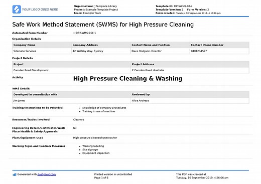 Pressure Cleaning Safe Work Method Statement (Free SWMS)