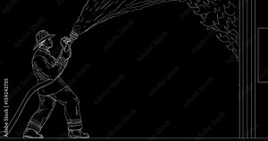 Firefighter Hosing Down House on Fire 2D Animation Stock Video